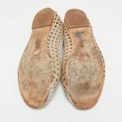 Pre Owned Tory Burch Gold/Silver Woven Leather Reva Scrunch Ballet Flats Size 37.5