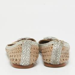 Pre Owned Tory Burch Gold/Silver Woven Leather Reva Scrunch Ballet Flats Size 37.5