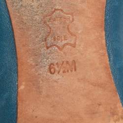 Tory Burch Blue Leather Logo Minnie Ballet Flats Size 37