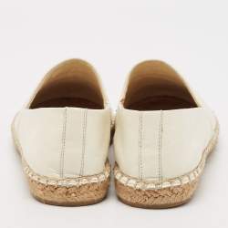 Pre Owned Tory Burch Off-White/Black Leather Logo Cap Toe Espadrille Flats Size 37.5