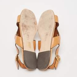 Tory Burch Brown Leather Crystal Embellished Slingback Flat Sandals Size 38