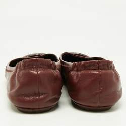 Tory Burch Burgundy Leather Minnie Travel Ballet Flats Size 40.5