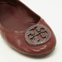 Tory Burch Burgundy Leather Minnie Travel Ballet Flats Size 40.5