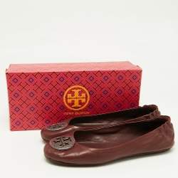 Tory Burch Burgundy Leather Minnie Travel Ballet Flats Size 40.5