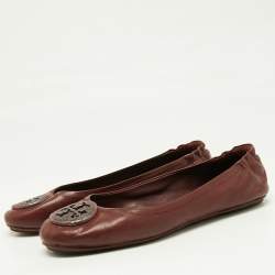Tory Burch Burgundy Leather Minnie Travel Ballet Flats Size 40.5