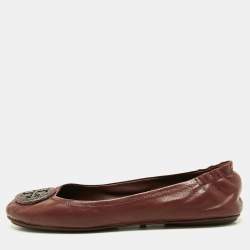 Tory Burch Burgundy Leather Minnie Travel Ballet Flats Size 40.5