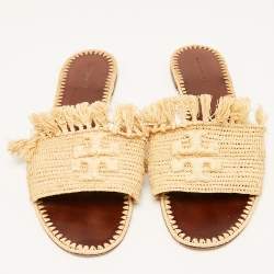 Tory Burch Beige Raffia Flat Slides Size 41