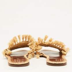 Tory Burch Beige Raffia Flat Slides Size 41