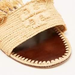 Tory Burch Beige Raffia Flat Slides Size 41