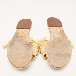 Tory Burch Beige Raffia Flat Slides Size 41