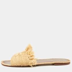 Tory Burch Beige Raffia Flat Slides Size 41