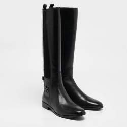 Tory Burch Black Leather Knee Length Boots Size 38.5
