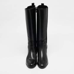 Tory Burch Black Leather Knee Length Boots Size 38.5