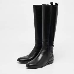 Tory Burch Black Leather Knee Length Boots Size 38.5