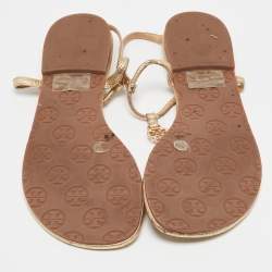 Tory Burch Gold Leather Emmy Thong Sandals Size 36.5