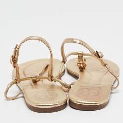Tory Burch Gold Leather Emmy Thong Sandals Size 36.5