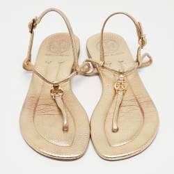 Tory Burch Gold Leather Emmy Thong Sandals Size 36.5