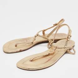 Tory Burch Gold Leather Emmy Thong Sandals Size 36.5