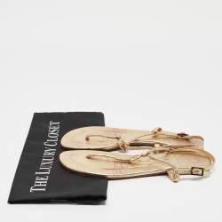 Tory Burch Gold Leather Emmy Thong Sandals Size 36.5