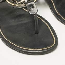 Pre Owned Tory Burch Black Leather Logo Miller Thong Flats Size 37