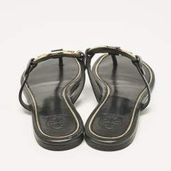 Pre Owned Tory Burch Black Leather Logo Miller Thong Flats Size 37