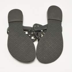 Pre Owned Tory Burch Black Leather Logo Miller Thong Flats Size 37