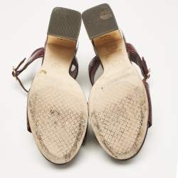 Tory Burch Burgundy Croc Embossed Leather Martine Platform Sandals Size 41