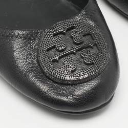 Pre Owned Tory Burch Black Leather Minnie Travel Ballet Flats Size 40.5