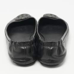 Pre Owned Tory Burch Black Leather Minnie Travel Ballet Flats Size 40.5