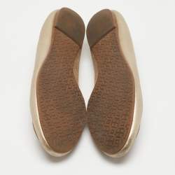 Pre Owned Tory Burch Gold/Brown Leather Ballet Flats Size 37.5