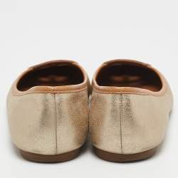 Pre Owned Tory Burch Gold/Brown Leather Ballet Flats Size 37.5