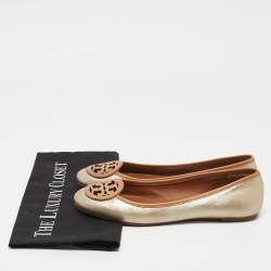 Pre Owned Tory Burch Gold/Brown Leather Ballet Flats Size 37.5