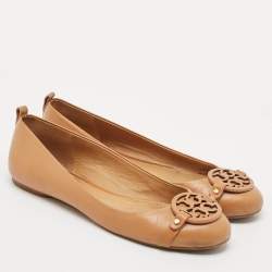Tory Burch Brown Leather Reva Ballet Flats Size 39.5
