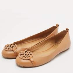 Tory Burch Brown Leather Reva Ballet Flats Size 39.5