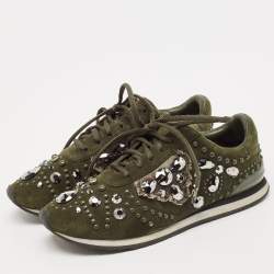 Tory Burch Green Suede Scarlett Crystal Embellished Sneakers Size 38.5