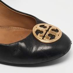 Pre Owned Tory Burch Black Leather Sally Wedge Pumps Size 39