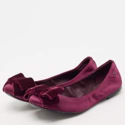 Pre Owned Tory Burch Burgundy Satin Viola Ballet Flats Size 37.5