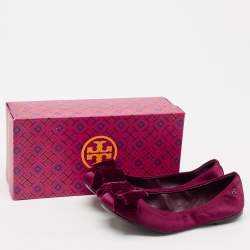 Pre Owned Tory Burch Burgundy Satin Viola Ballet Flats Size 37.5