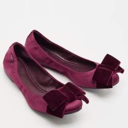 Pre Owned Tory Burch Burgundy Satin Viola Ballet Flats Size 37.5