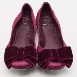 Pre Owned Tory Burch Burgundy Satin Viola Ballet Flats Size 37.5