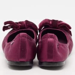 Pre Owned Tory Burch Burgundy Satin Viola Ballet Flats Size 37.5