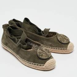 Tory Burch Green Suede Minnie Travel Ballet Flats Size 36.5