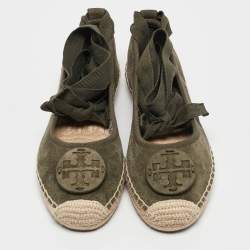 Tory Burch Green Suede Minnie Travel Ballet Flats Size 36.5