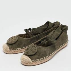 Tory Burch Green Suede Minnie Travel Ballet Flats Size 36.5