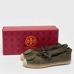 Tory Burch Green Suede Minnie Travel Ballet Flats Size 36.5