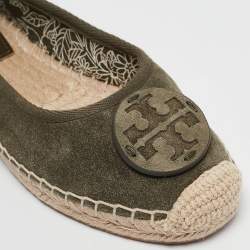 Tory Burch Green Suede Minnie Travel Ballet Flats Size 36.5