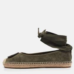 Tory Burch Green Suede Minnie Travel Ballet Flats Size 36.5