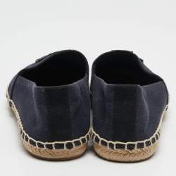 Tory Burch Navy Blue Canvas And Leather Espadrilles Flats Size 37.5