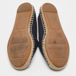 Tory Burch Navy Blue Canvas And Leather Espadrilles Flats Size 37.5
