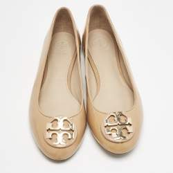 Tory Burch Beige Patent Leather Claire Ballet Flats Size 37